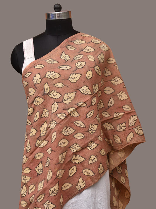 Fawn Kalamkari Hand Painted Sico Stole with Leaves Design ds3433