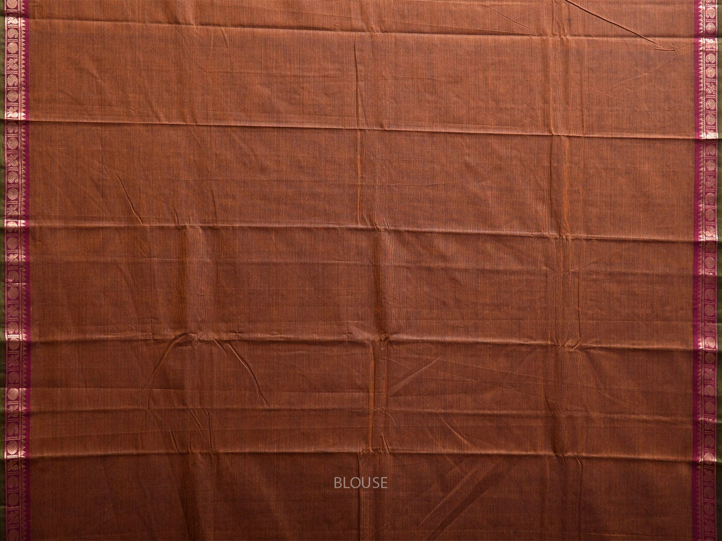 Fawn Kanchipuram Cotton Plain Saree with Strips and Small Border Design k0861