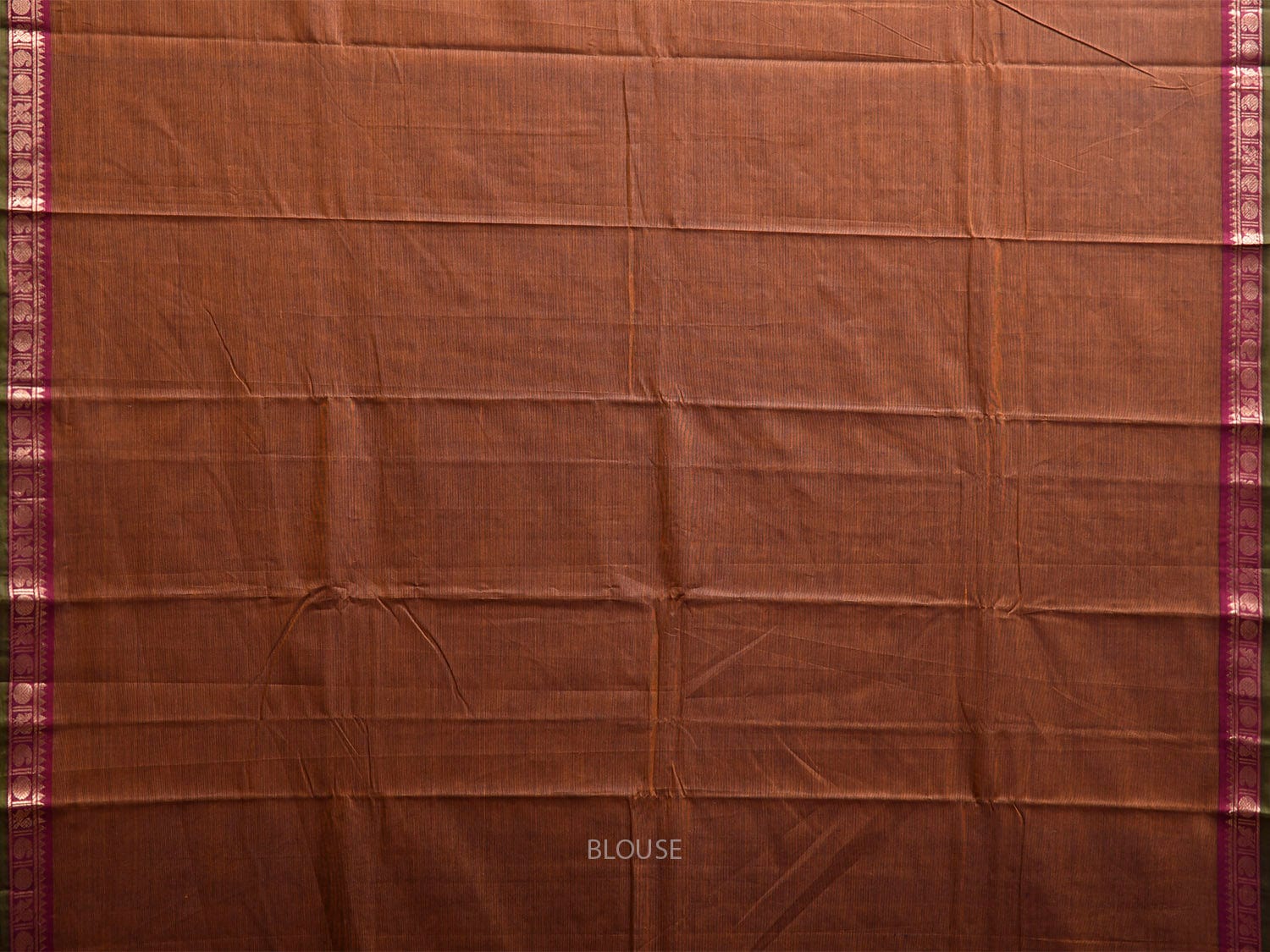 Fawn Kanchipuram Cotton Plain Saree with Strips and Small Border Design k0861