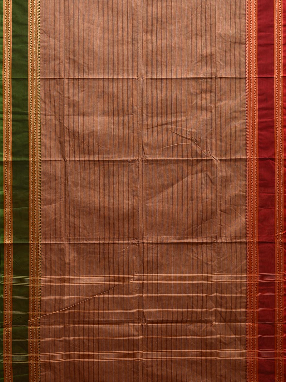 Fawn Kanchipuram Cotton Saree with Strips and Ganga-Jamuna Border Design k0781