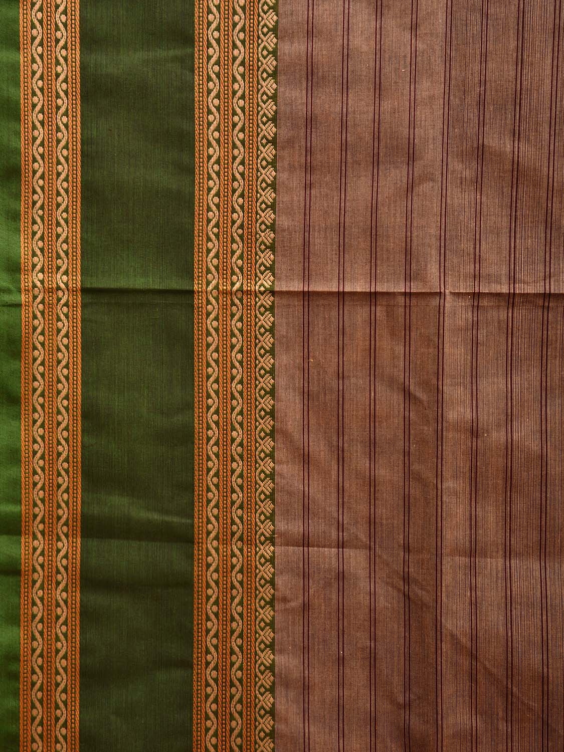 Fawn Kanchipuram Cotton Saree with Strips and Ganga-Jamuna Border Design k0781