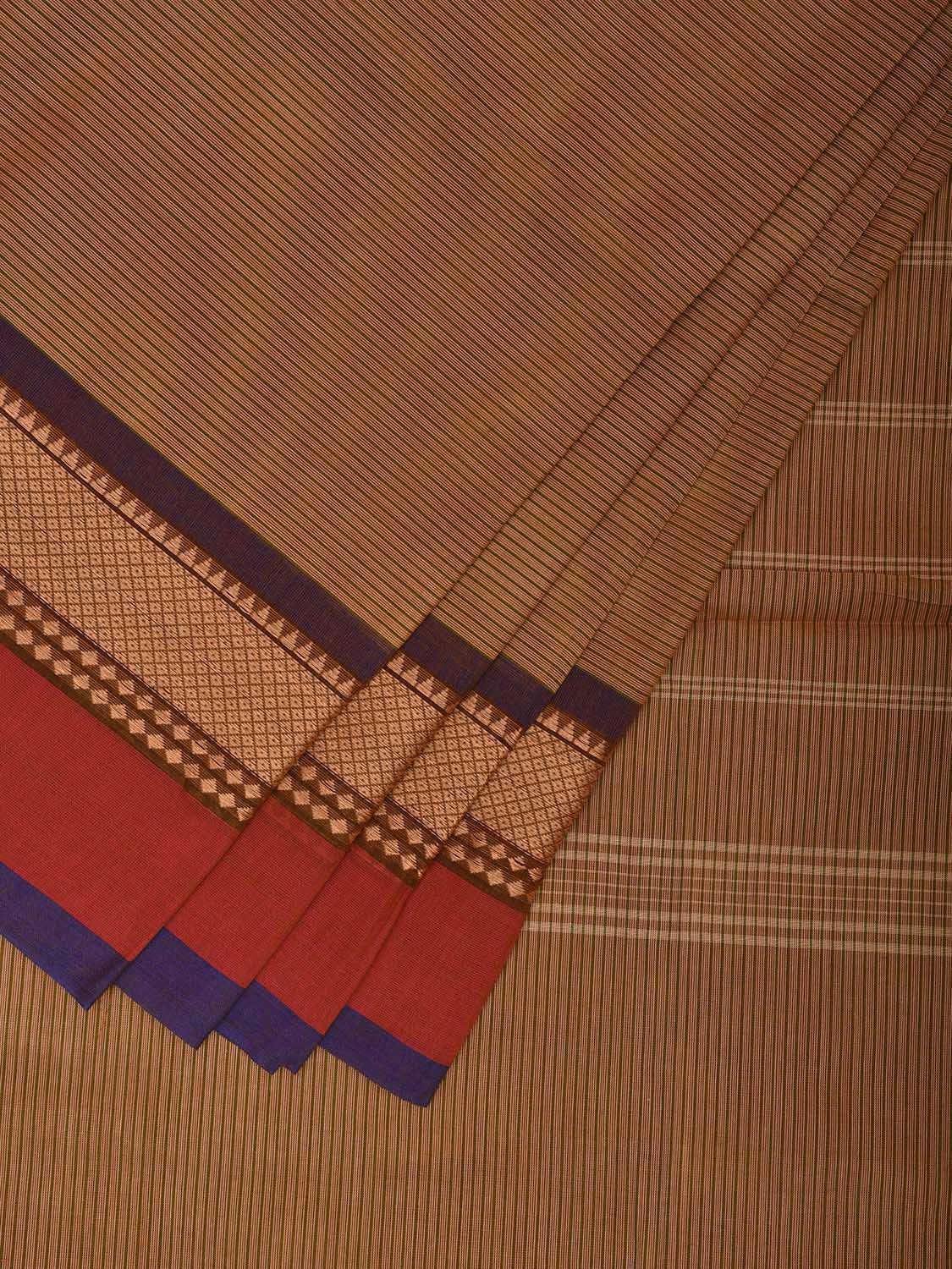 Fawn Kanchipuram Cotton Saree with Strips Body and Pallu Design k0782