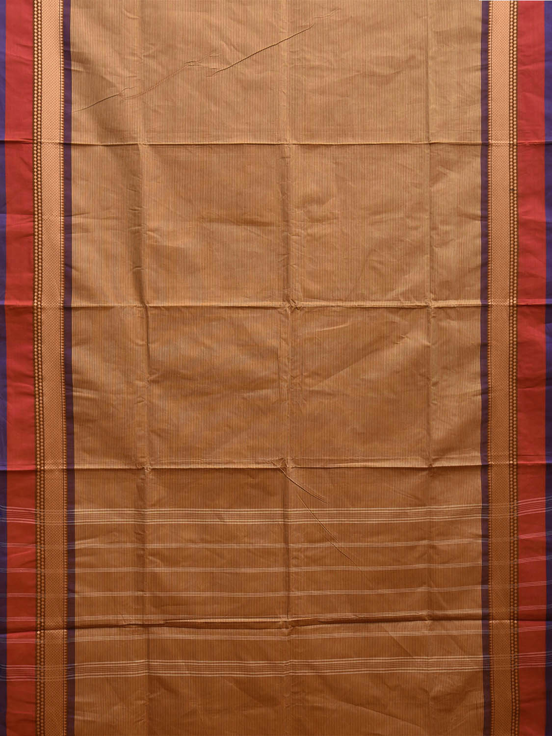 Fawn Kanchipuram Cotton Saree with Strips Body and Pallu Design k0782