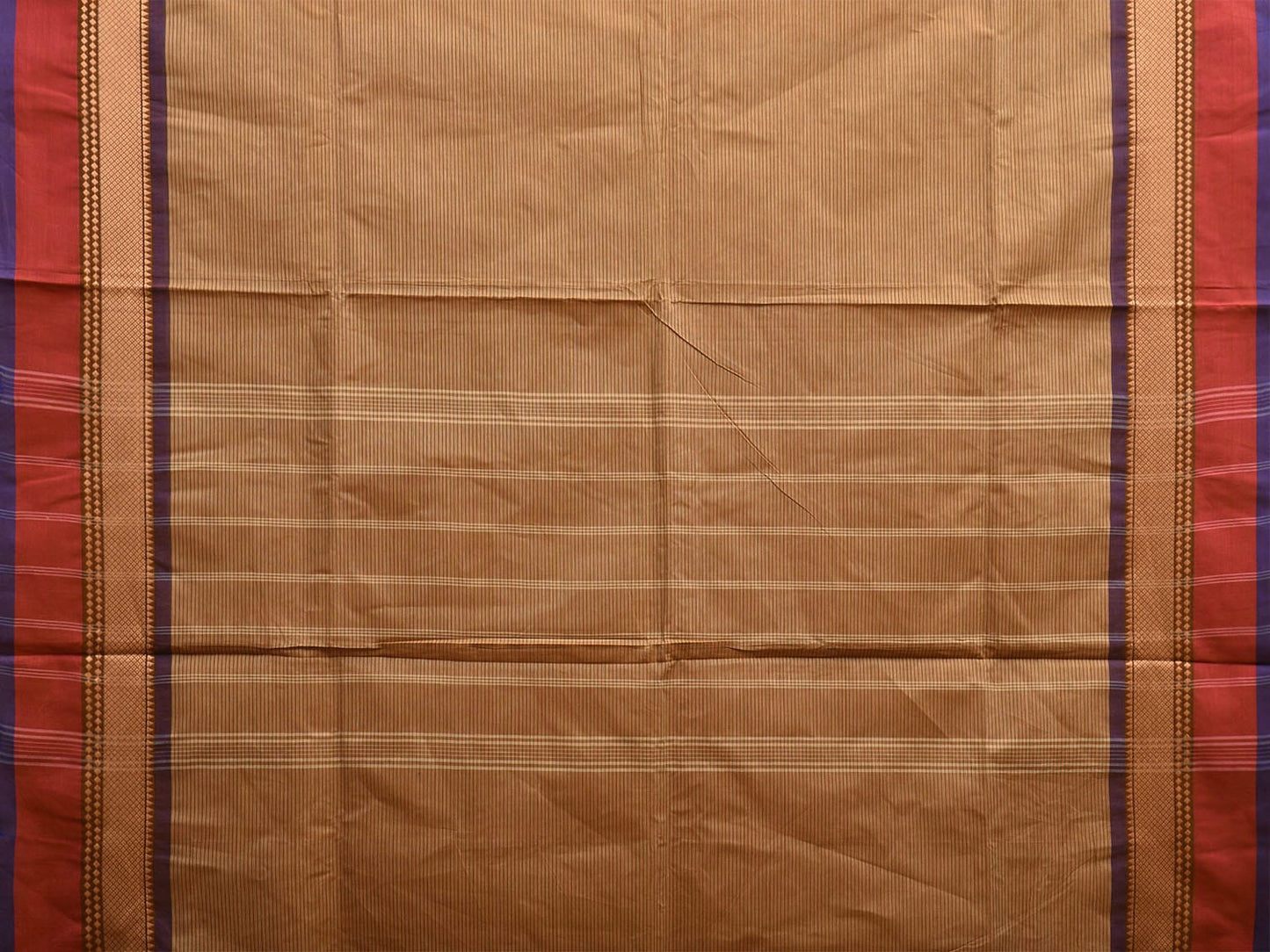 Fawn Kanchipuram Cotton Saree with Strips Body and Pallu Design k0782