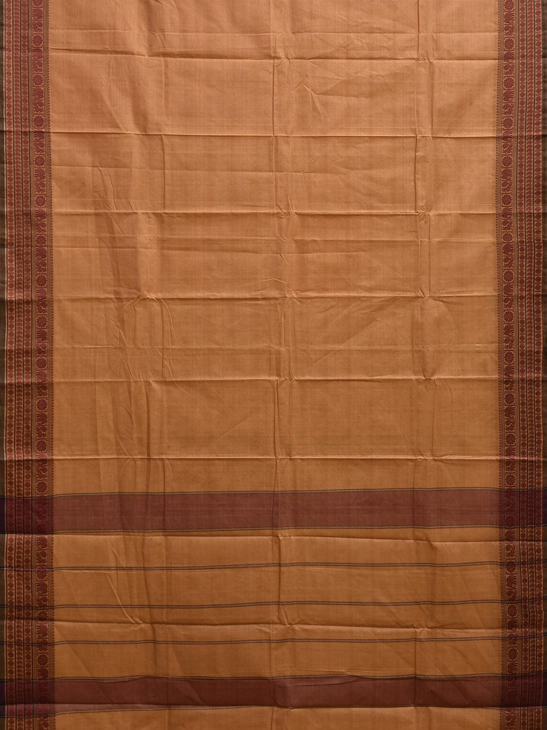 Fawn Kanchipuram Cotton Saree with Strips Pallu and Border Design k0869