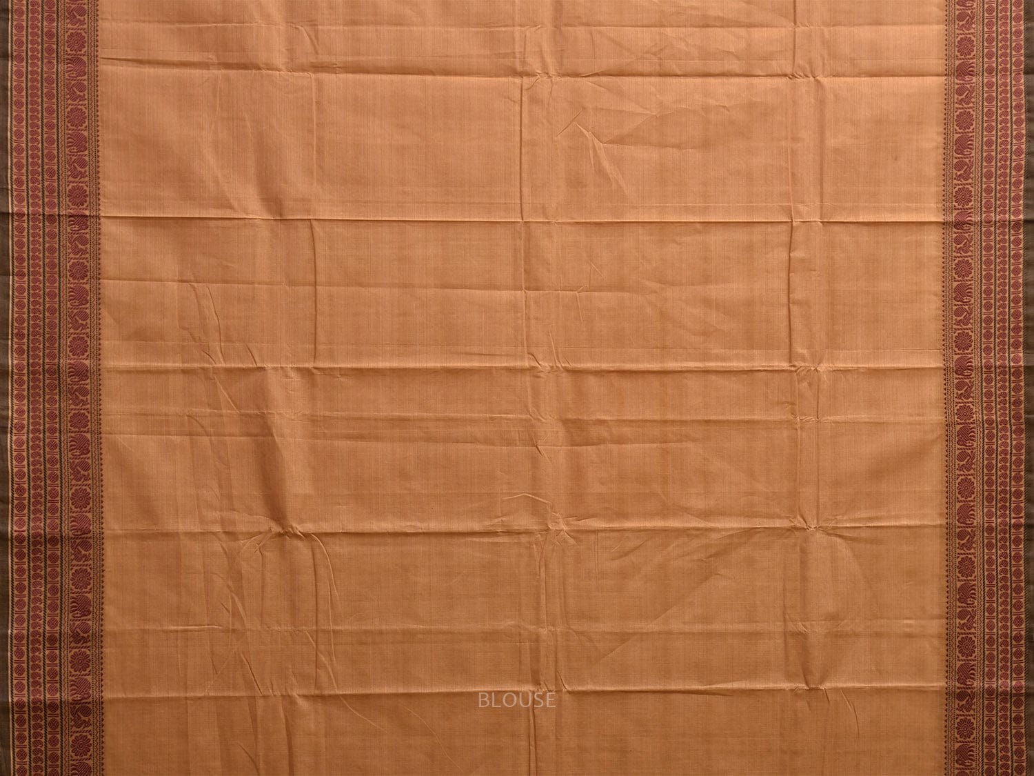 Fawn Kanchipuram Cotton Saree with Strips Pallu and Border Design k0869