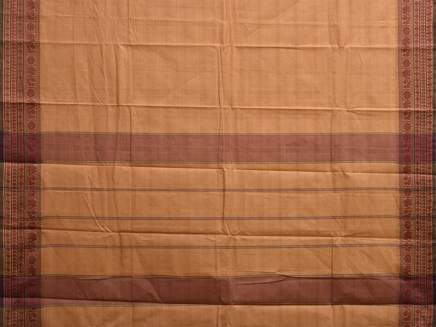 Fawn Kanchipuram Cotton Saree with Strips Pallu and Border Design k0869