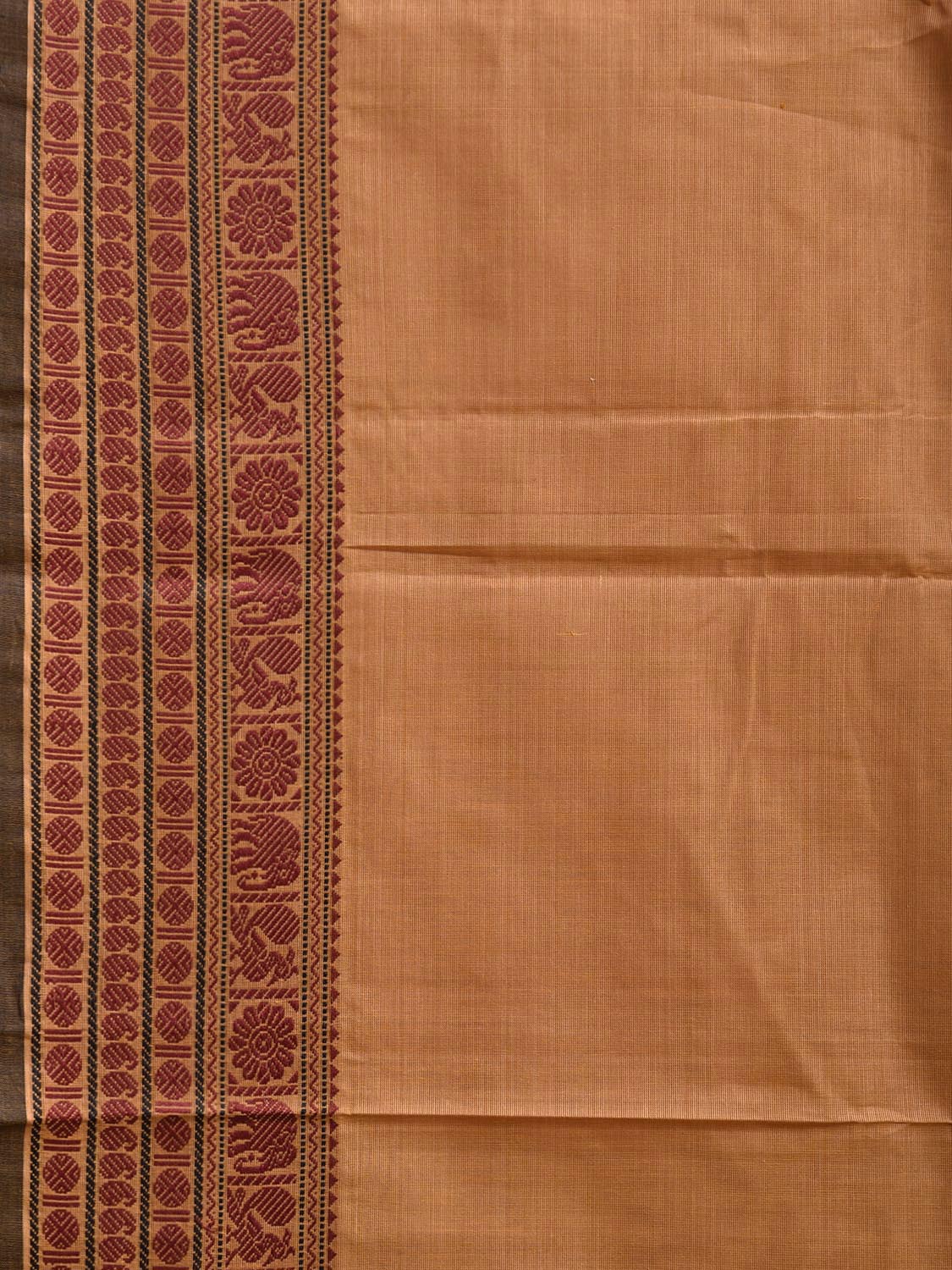 Fawn Kanchipuram Cotton Saree with Strips Pallu and Border Design k0869