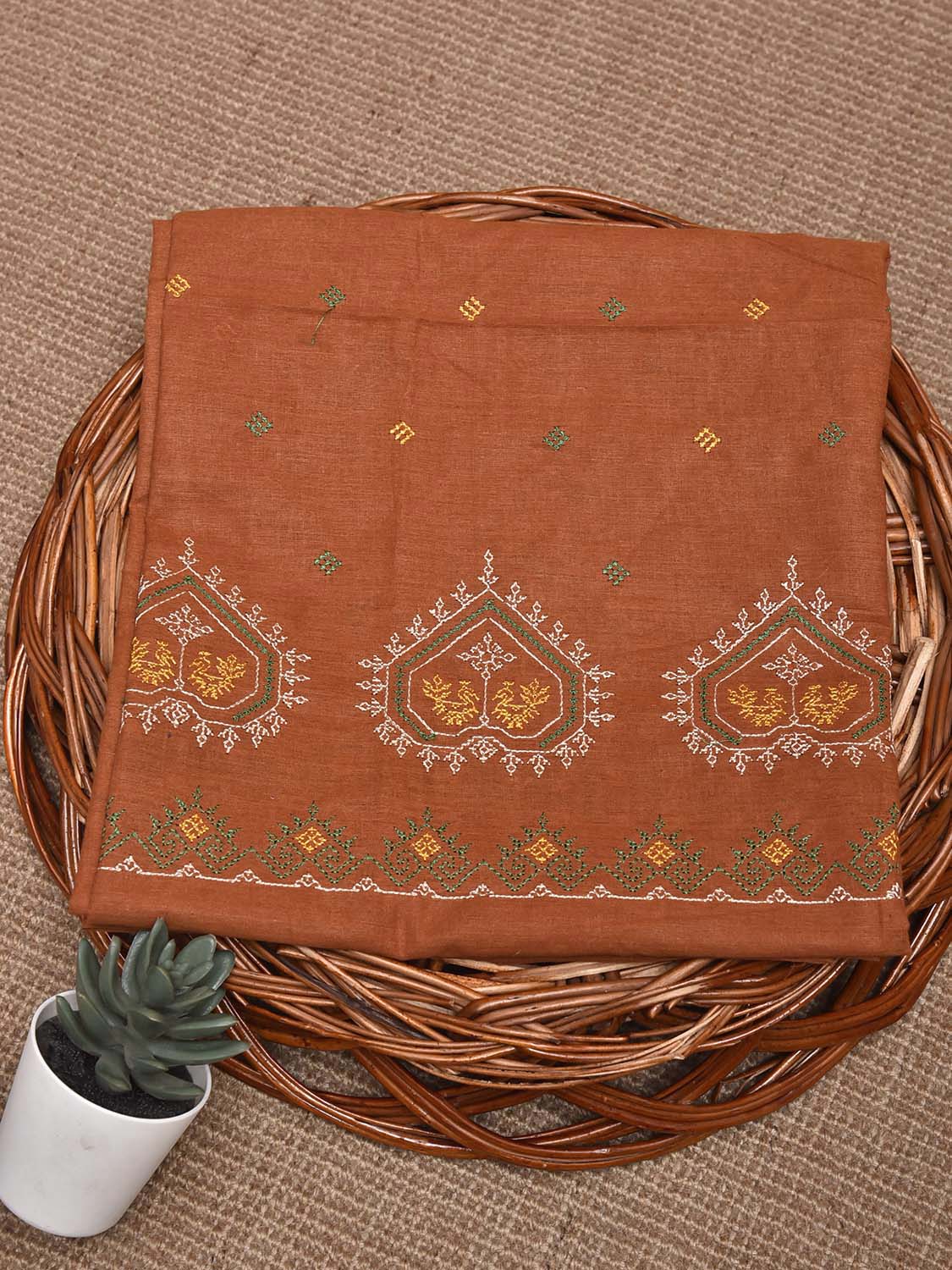 Fawn Kasuti Khadi Cotton Blouse with Peacock Design Length 1mt Width 44 Inches BL0156