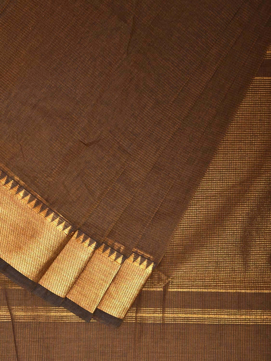 Fawn Mangalgiri Cotton Handloom Saree with Strips and Small Temple Border Design No Blouse mn0101