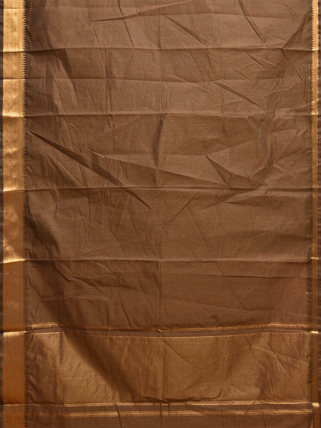 Fawn Mangalgiri Cotton Handloom Saree with Strips and Small Temple Border Design No Blouse mn0101