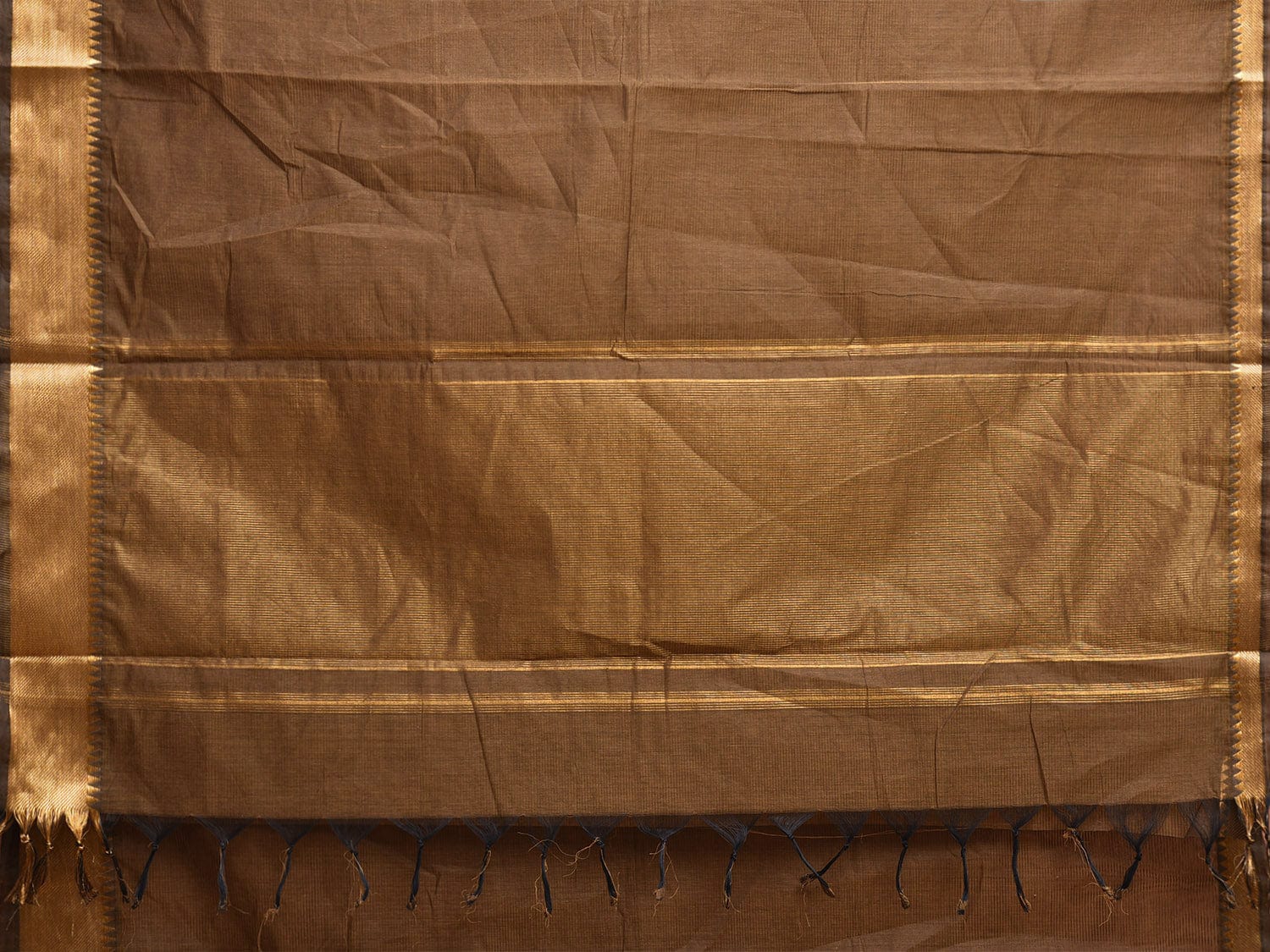 Fawn Mangalgiri Cotton Handloom Saree with Strips and Small Temple Border Design No Blouse mn0101