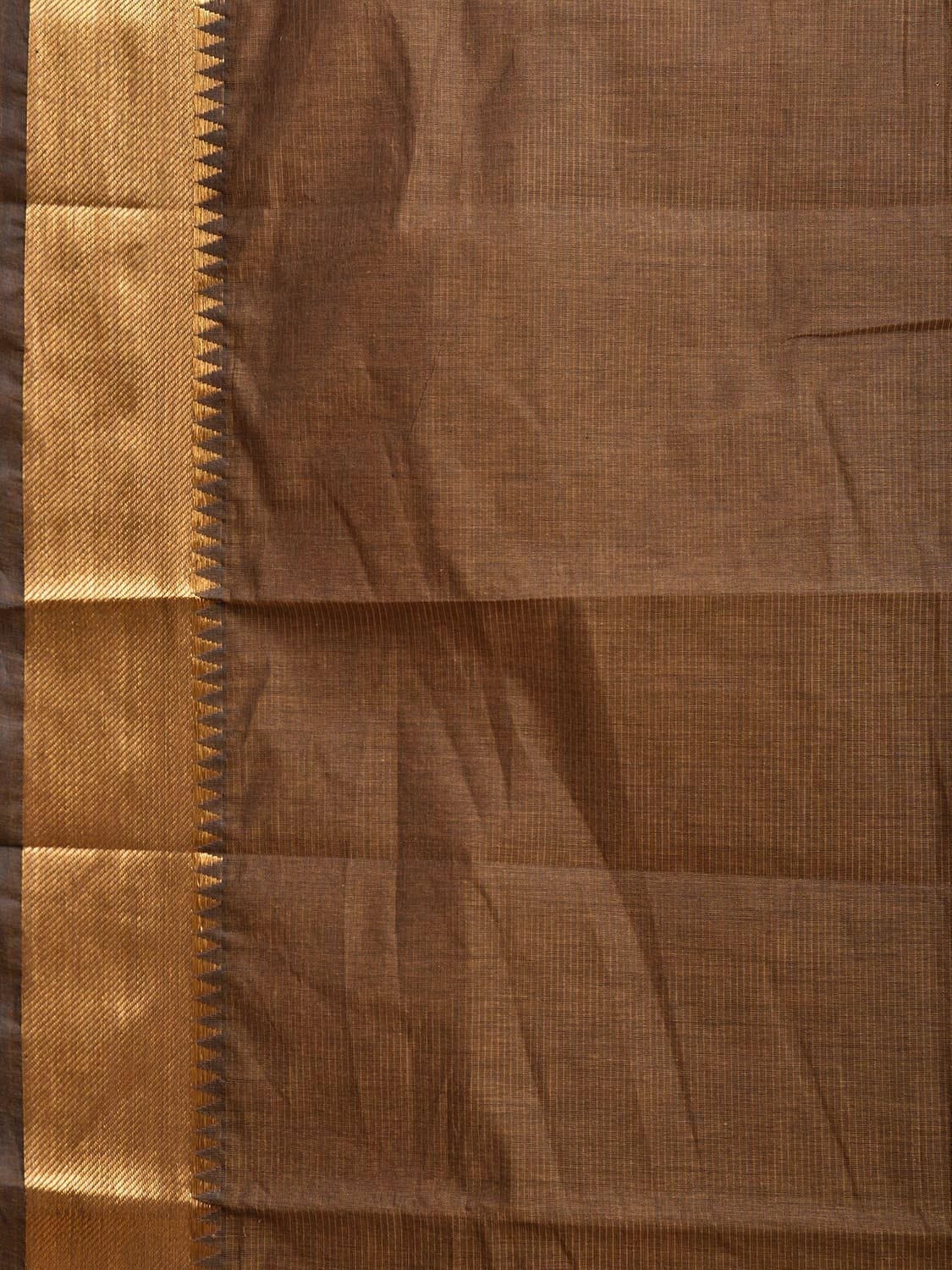 Fawn Mangalgiri Cotton Handloom Saree with Strips and Small Temple Border Design No Blouse mn0101