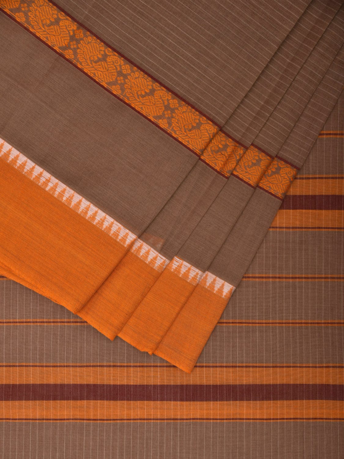 Fawn Narayanpet Cotton Handloom Saree with Big Border Design No Blouse np0913