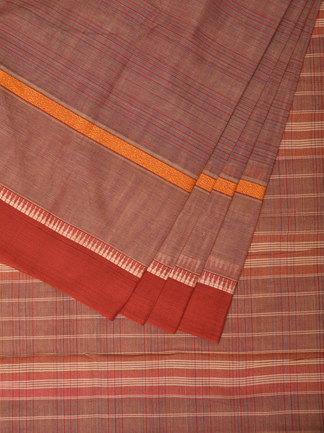 Fawn Narayanpet Cotton Handloom Saree with Checks and Big Border Design No Blouse np0728