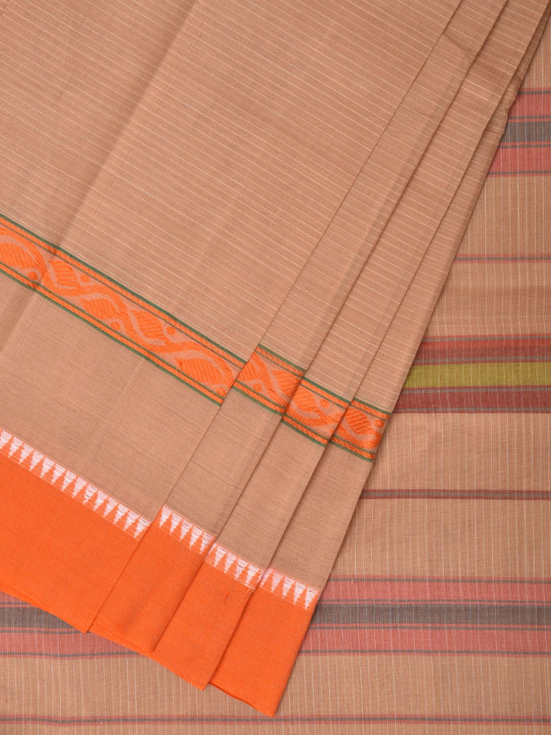 Fawn Narayanpet Cotton Handloom Saree with One Side Big Border Design No Blouse np0781
