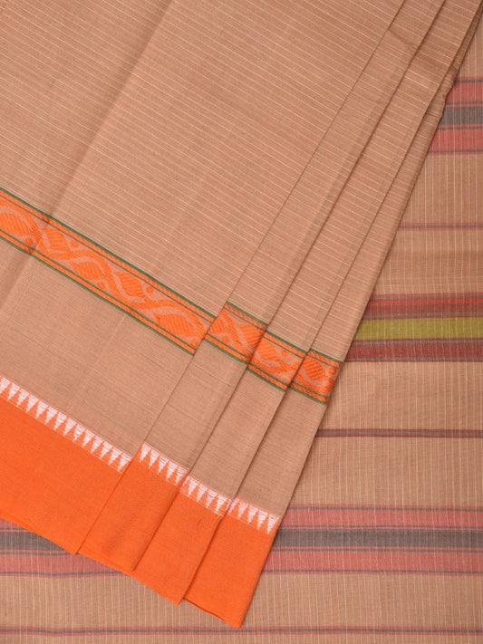 Fawn Narayanpet Cotton Handloom Saree with One Side Big Border Design No Blouse np0781