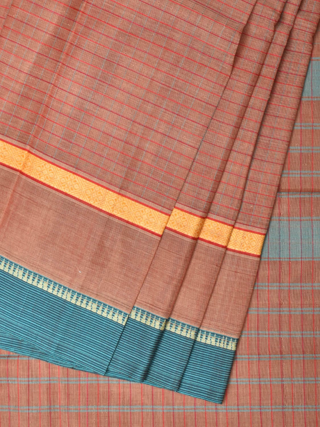 Fawn Narayanpet Cotton Handloom Saree with Strips Design No Blouse np0778