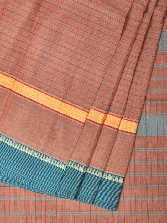Fawn Narayanpet Cotton Handloom Saree with Strips Design No Blouse np0778