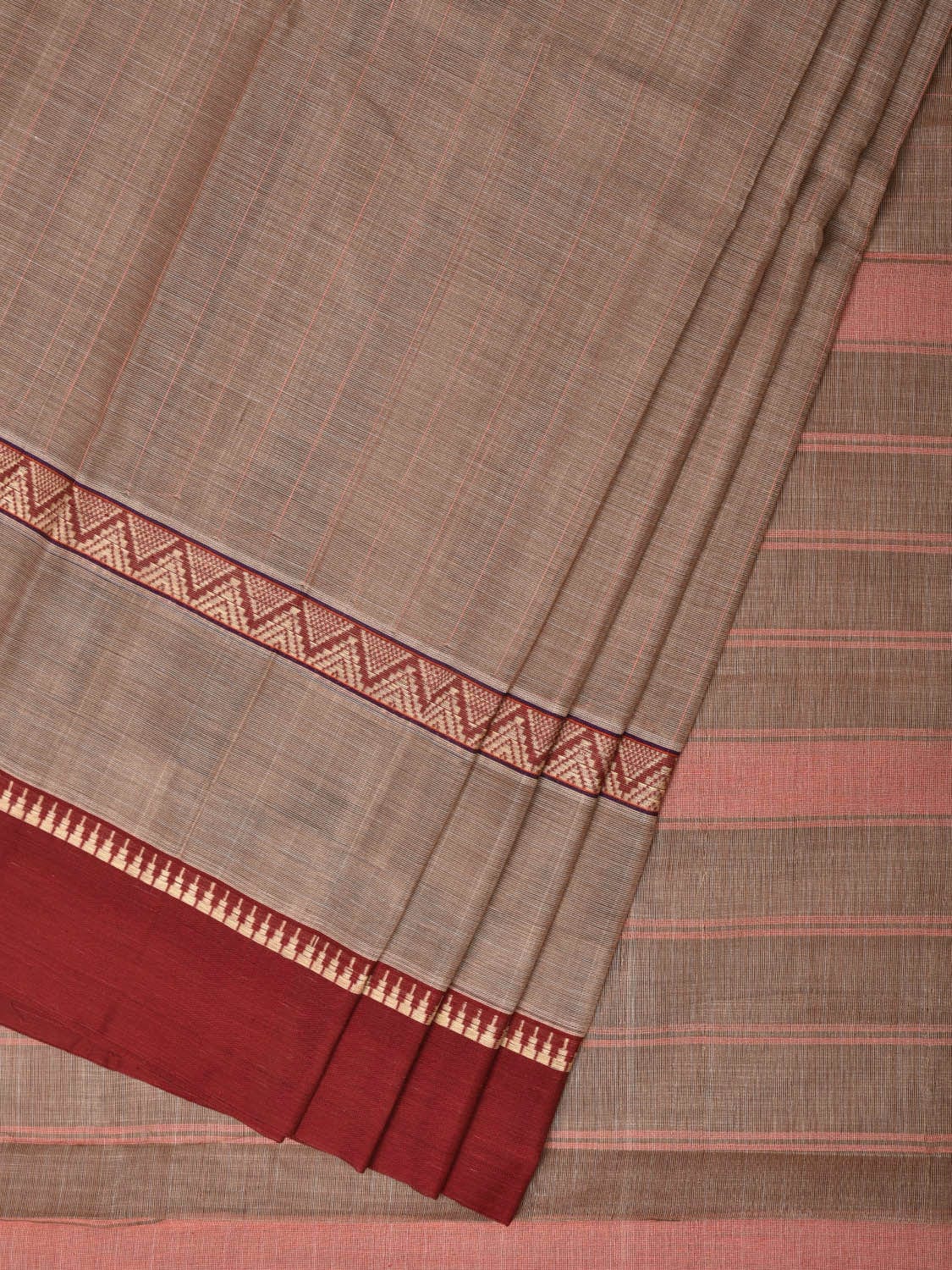Fawn Narayanpet Cotton Handloom Saree with Strips Design No Blouse np0808