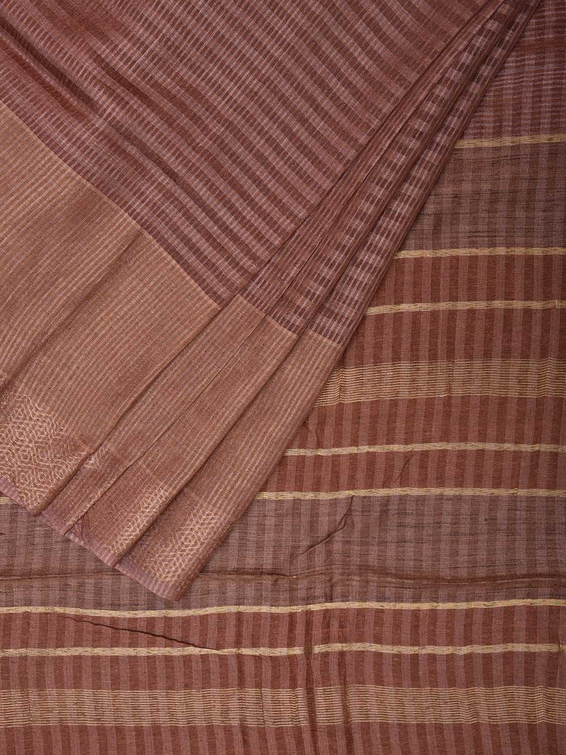 Fawn Tussar Saree with Strips Body and Pallu Design o0574