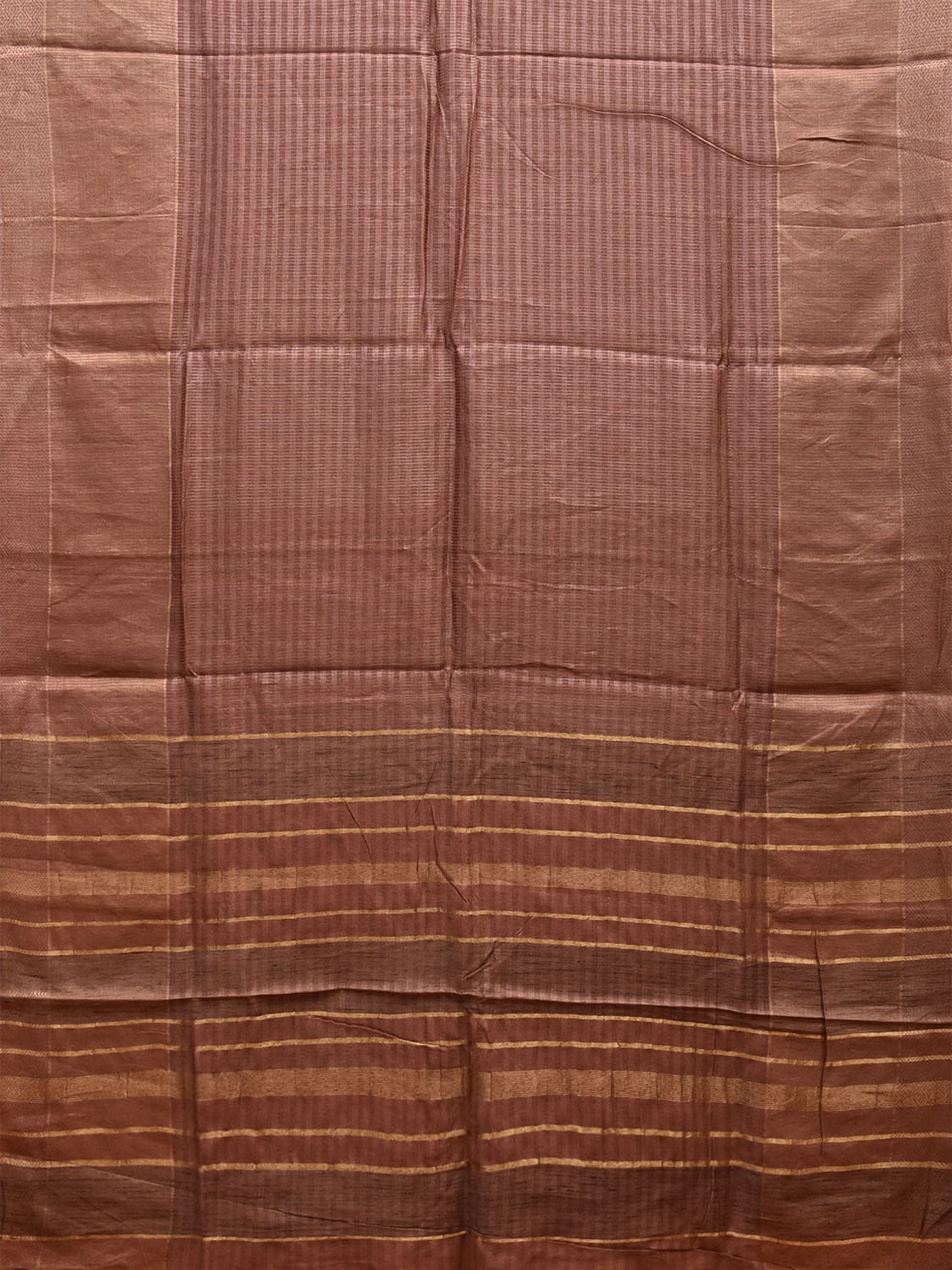 Fawn Tussar Saree with Strips Body and Pallu Design o0574