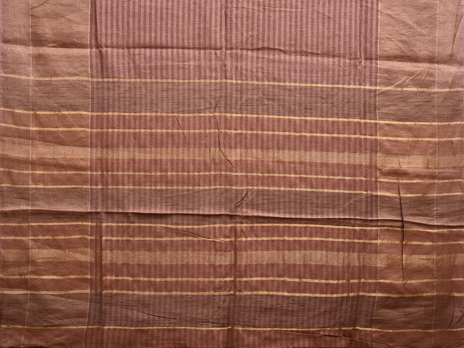 Fawn Tussar Saree with Strips Body and Pallu Design o0574