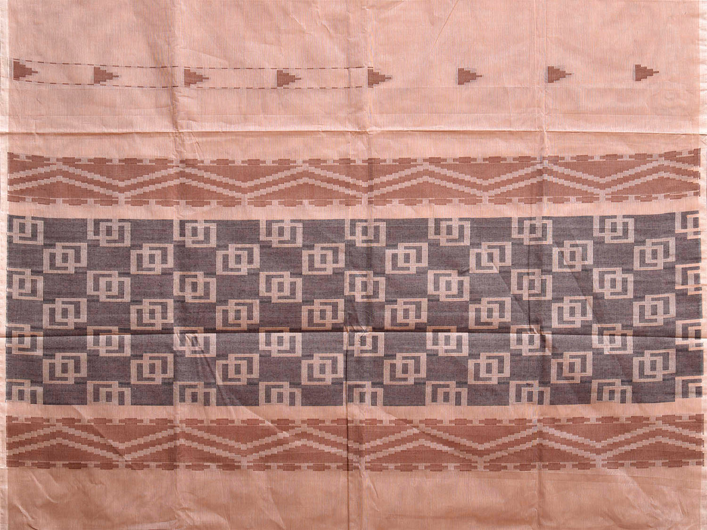 Fawn Venkatagiri Cotton Saree with Arrow Head Buta and Pallu Design v0144