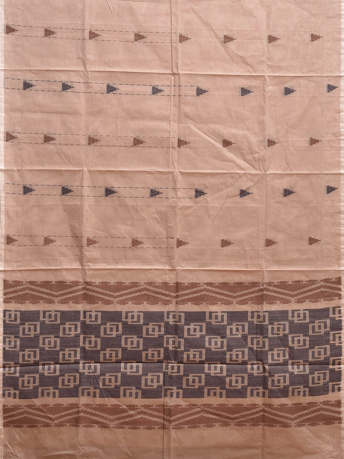 Fawn Venkatagiri Cotton Saree with Arrow Head Buta and Pallu Design v0144