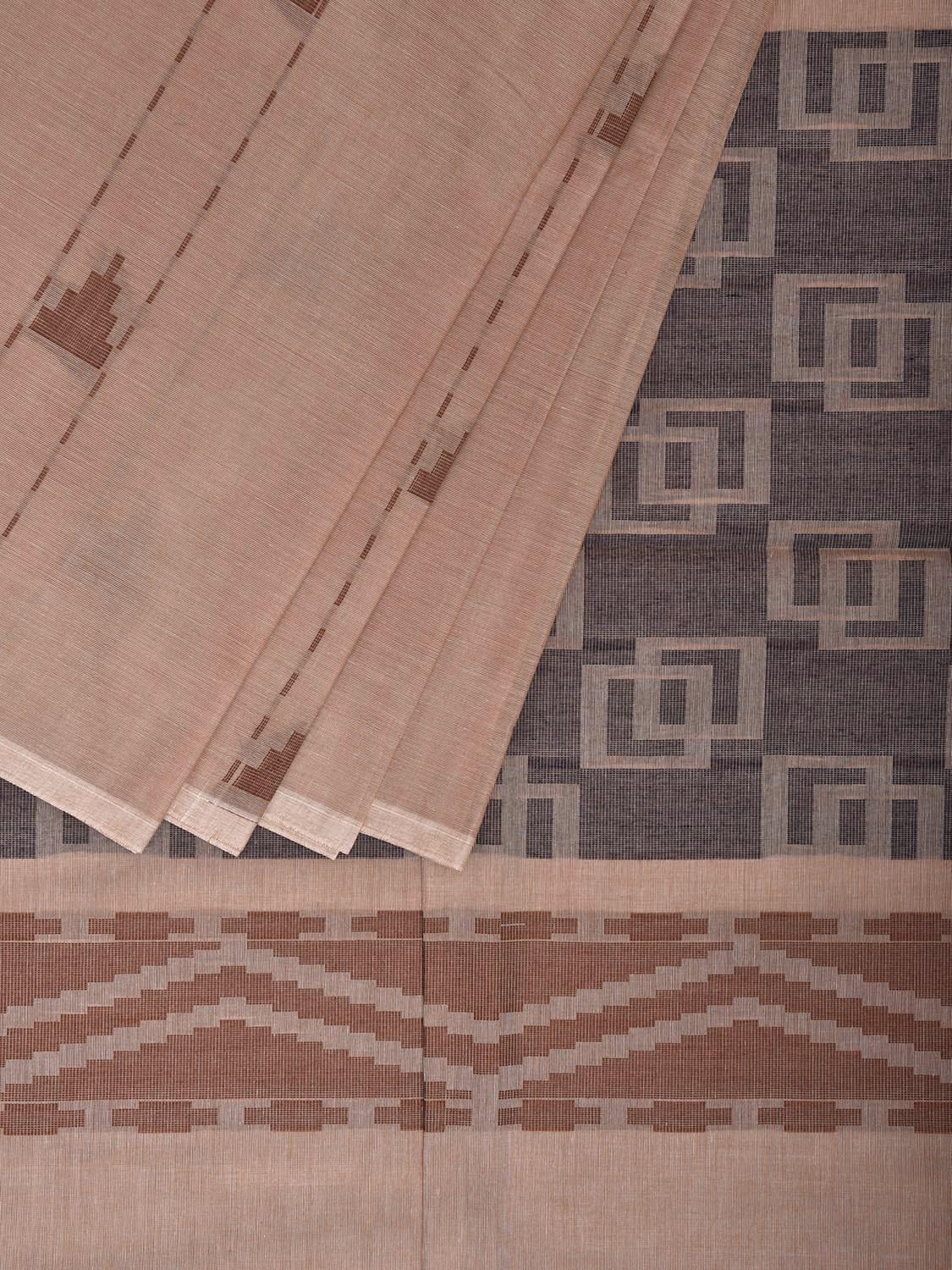 Fawn Venkatagiri Cotton Saree with Arrow Head Buta and Pallu Design v0144