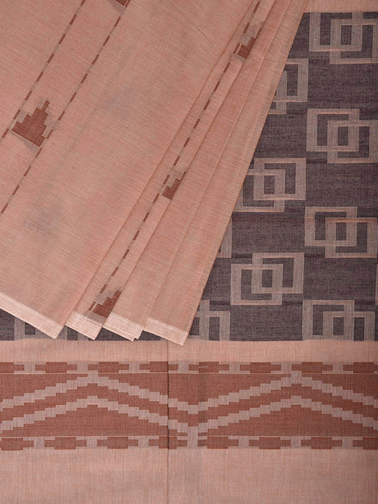 Fawn Venkatagiri Cotton Saree with Arrow Head Buta and Pallu Design v0144