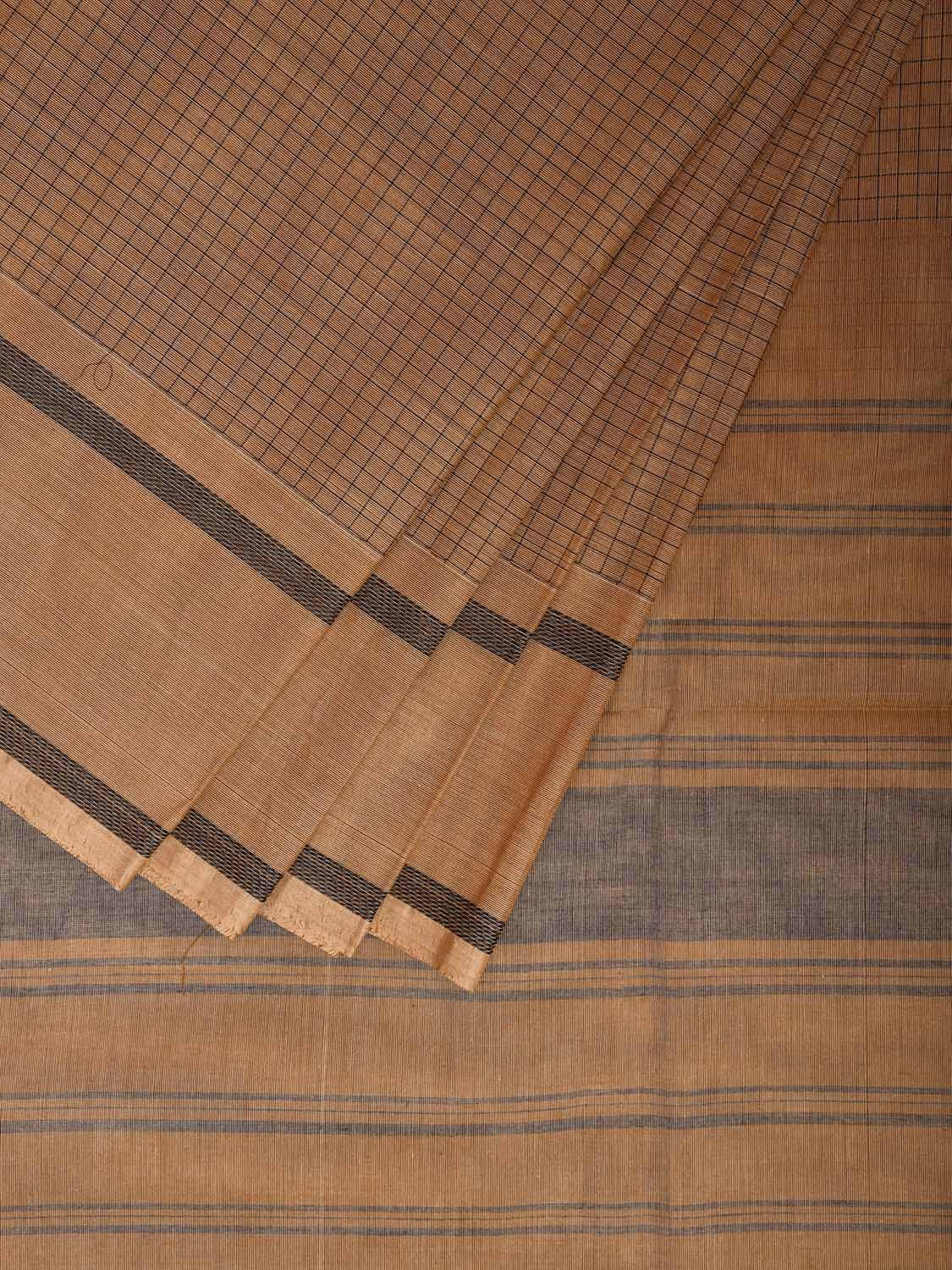 Fawn Venkatagiri Cotton Saree with Checks and Strips Pallu Design v0112