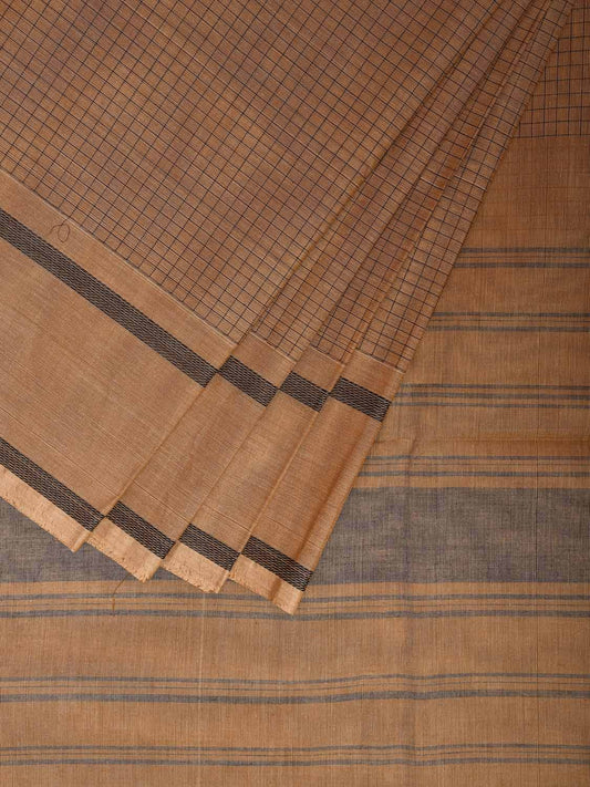 Fawn Venkatagiri Cotton Saree with Checks and Strips Pallu Design v0112