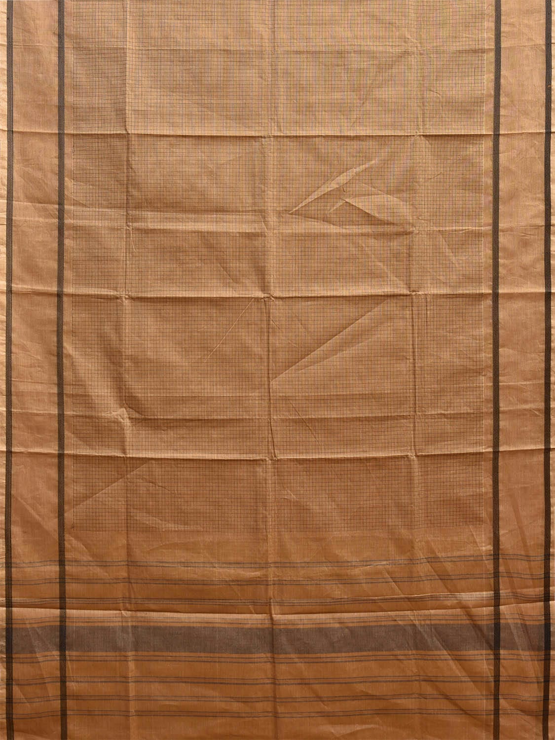 Fawn Venkatagiri Cotton Saree with Checks and Strips Pallu Design v0112