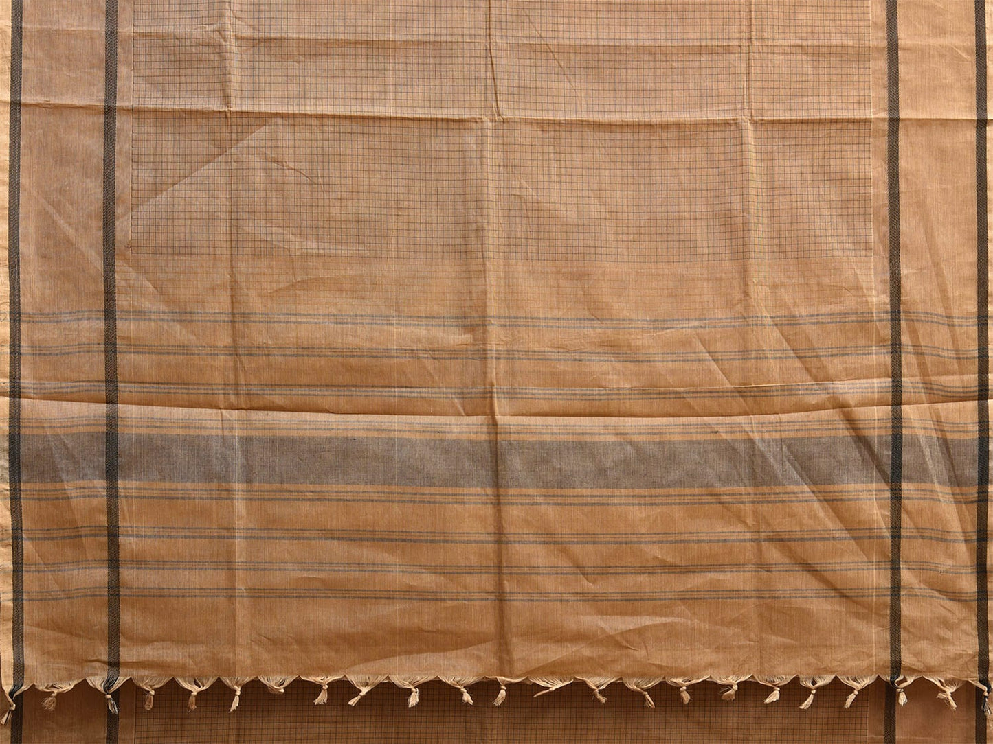 Fawn Venkatagiri Cotton Saree with Checks and Strips Pallu Design v0112