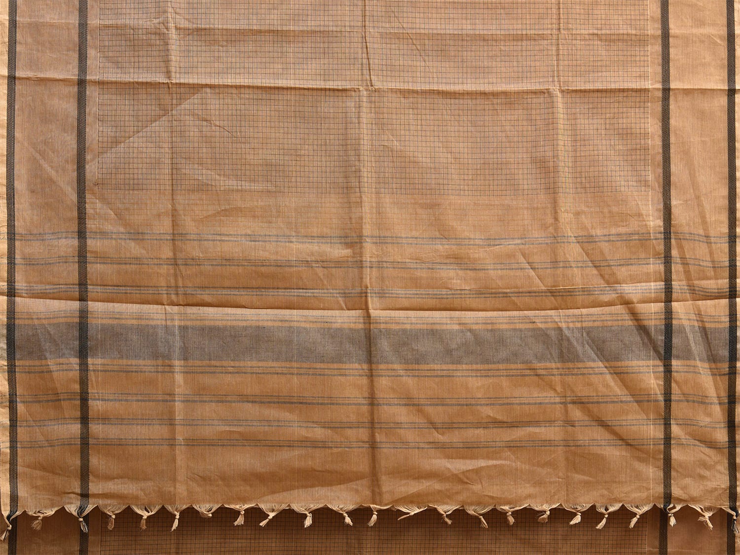 Fawn Venkatagiri Cotton Saree with Checks and Strips Pallu Design v0112