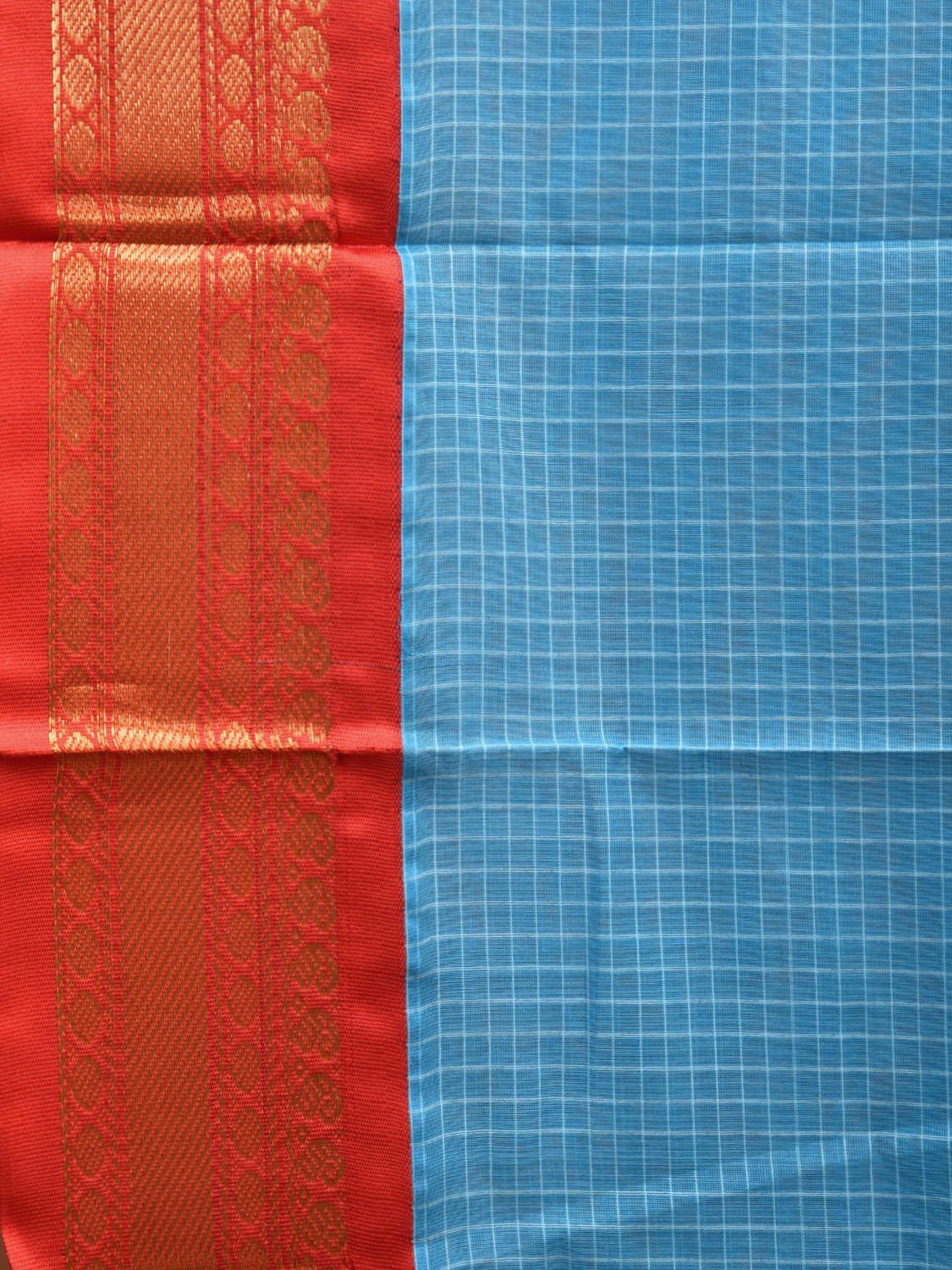 Blue and Red Gadwal Cotton Saree with Checks Body and Pallu Design No Blouse g0389