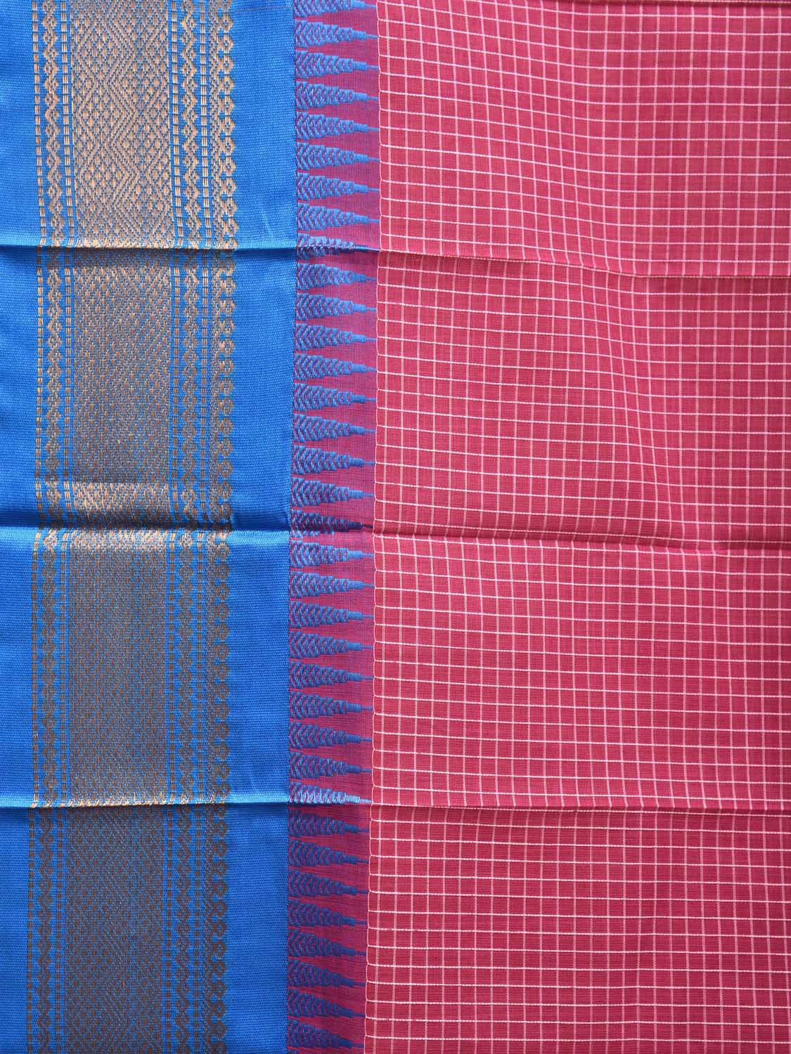 Pink and Blue Gadwal Cotton Saree with Checks Body and Pallu Design No Blouse g0391