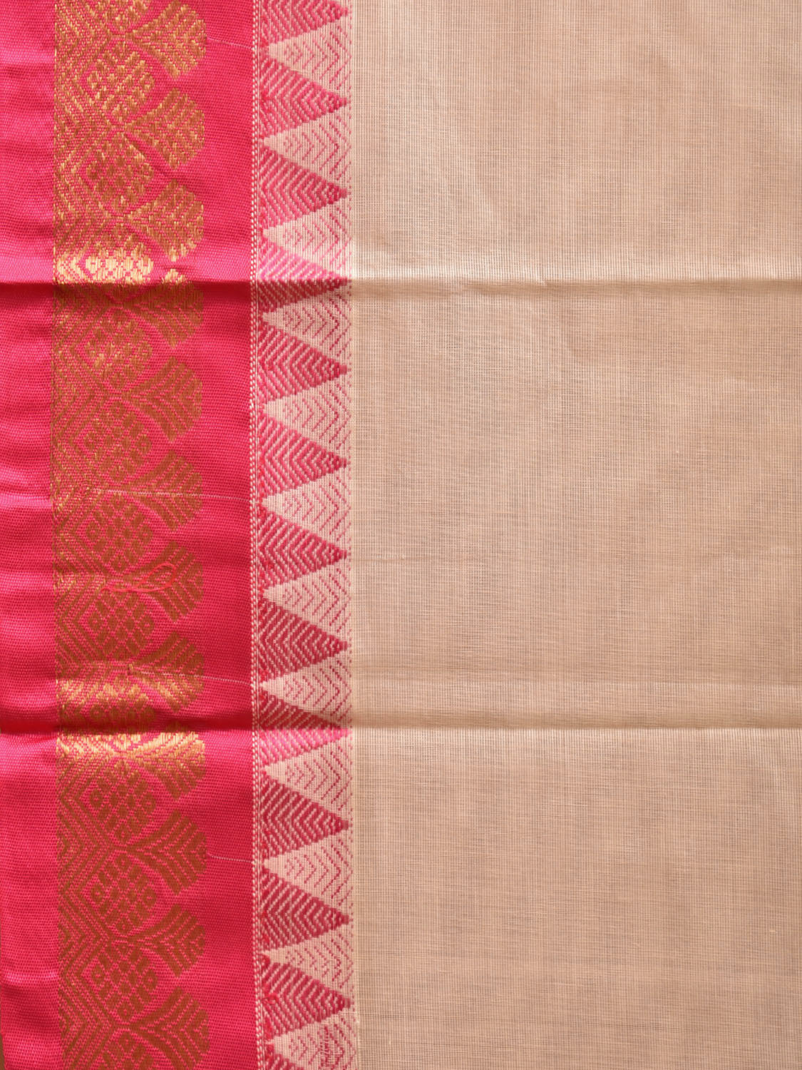 Cream and Pink Gadwal Cotton Plain Saree with Strips Pallu and Border Design No Blouse g0392