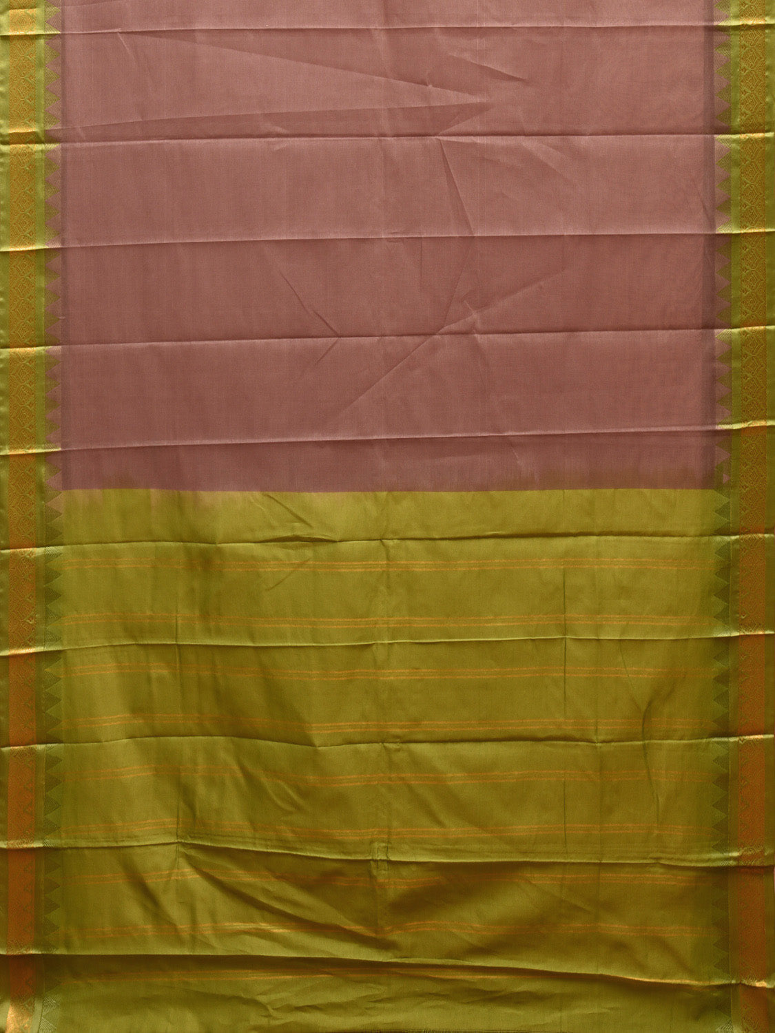 Grey and Green Gadwal Cotton Plain Saree with Strips Pallu and Border Design No Blouse g0393