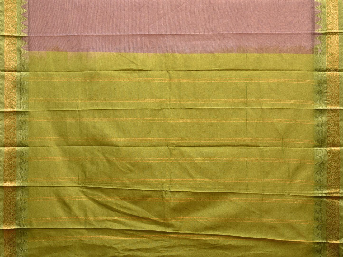 Grey and Green Gadwal Cotton Plain Saree with Strips Pallu and Border Design No Blouse g0393