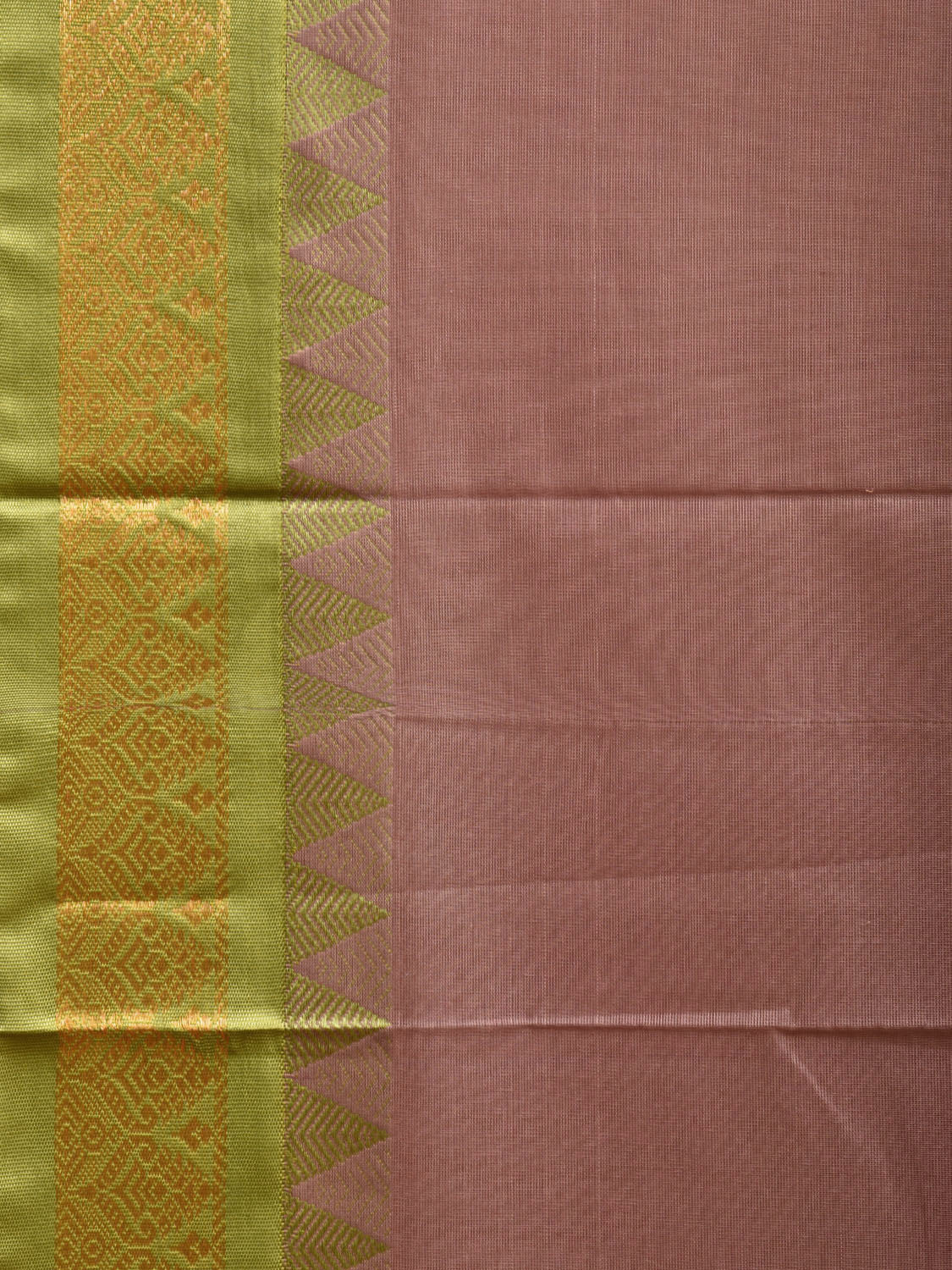 Grey and Green Gadwal Cotton Plain Saree with Strips Pallu and Border Design No Blouse g0393