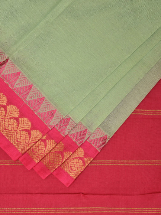 Sea Green and Pink Gadwal Cotton Plain Saree with Strips Pallu and Border Design No Blouse g0394