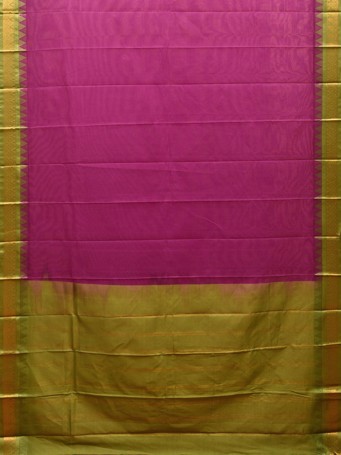 Purple and Green Gadwal Cotton Plain Saree with Strips Pallu and Border Design No Blouse g0395