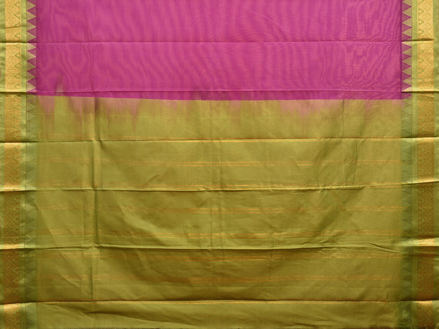 Purple and Green Gadwal Cotton Plain Saree with Strips Pallu and Border Design No Blouse g0395