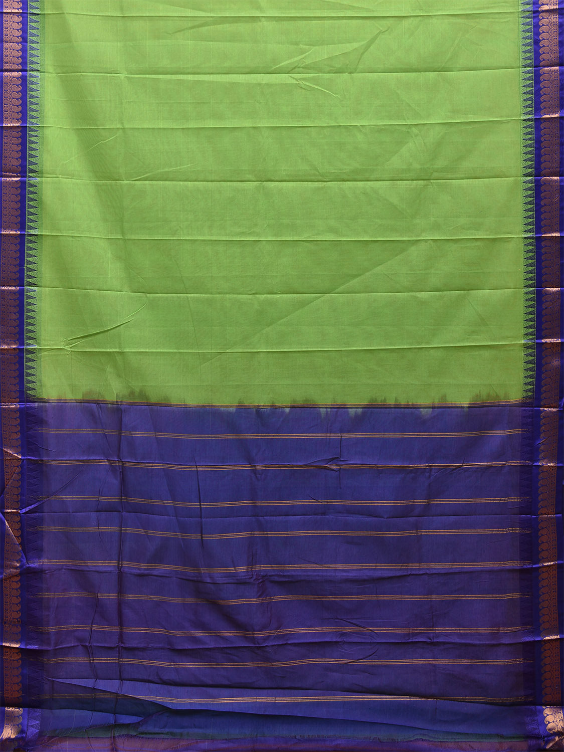Green and Dark Blue Gadwal Cotton Plain Saree with Strips Pallu and Border Design No Blouse g0403