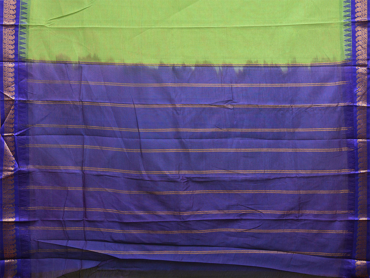 Green and Dark Blue Gadwal Cotton Plain Saree with Strips Pallu and Border Design No Blouse g0403