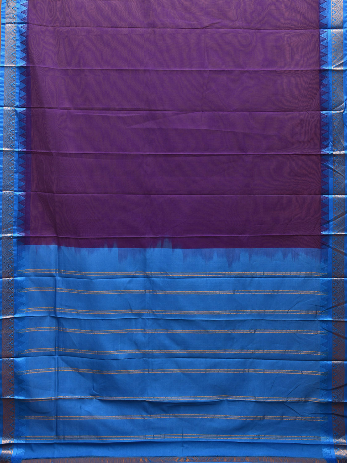 Indigo and Blue Gadwal Cotton Plain Saree with Strips Pallu and Border Design No Blouse g0404