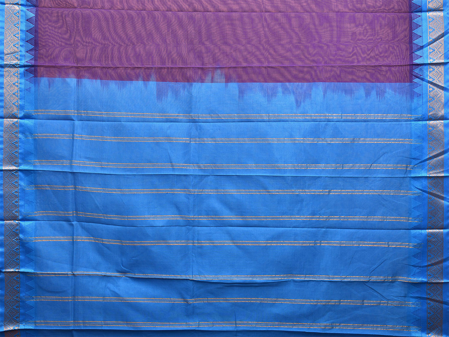 Indigo and Blue Gadwal Cotton Plain Saree with Strips Pallu and Border Design No Blouse g0404