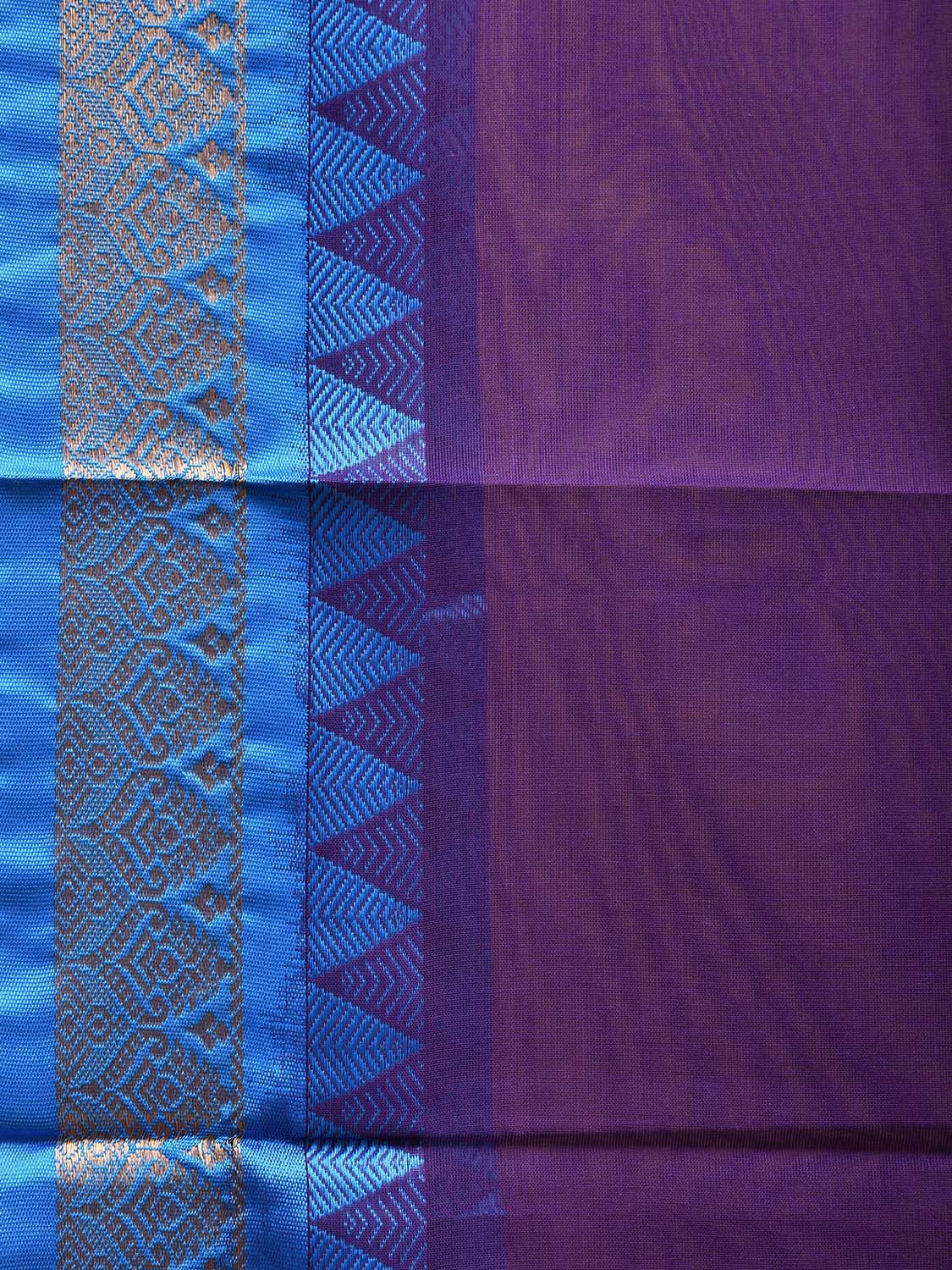 Indigo and Blue Gadwal Cotton Plain Saree with Strips Pallu and Border Design No Blouse g0404